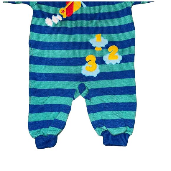 Vintage Rare City Kids Airplane Sweater Romper Baby Boys 12 Months Striped Blue - Picture 4 of 9